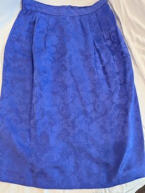 Vintage Royal Blue Floral Jacquard Skirt